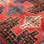 Senneh Persian Rug 10x4 ft - Semi Antique Medallion (Toranj), Geometric Madder Red, Navy Blue, Dark Red Hand Knotted | back view | SKU 111092