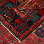 Songhor Persian Rug 9x5 ft - Semi Antique Medallion (Toranj), Geometric Madder Red, Navy Blue, Black Hand Knotted | corner detail | SKU 111094