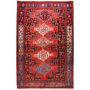 Zanjan Persian Rug 7x4 ft - Semi Antique Medallion (Toranj), Geometric Madder Red, Navy Blue, Crimson Hand Knotted | front view | SKU 111098