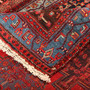 Zanjan Persian Rug 7'7" x 4'10" - Semi Antique Medallion Navy Blue, Crimson Hand Knotted | corner detail | SKU 111098