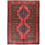 Bijar Persian Rug 7x5 ft - Semi Antique Medallion (Toranj), Geometric Crimson, Dark Red, Navy Blue Hand Knotted | front view | SKU 111099