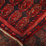 Hamadan Persian Rug 10'11" x 3'6" - Semi Antique Afshan Red, Blue Hand Knotted | corner detail | SKU 111103