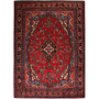 Hamadan Persian Rug 9x7 ft - Semi Antique Medallion (Toranj), Herati (Mahi) Madder Red, Navy Blue, Cream Hand Knotted | front view | SKU 111109