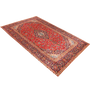 Ardekan Persian Rug 10x6 ft - Semi Antique Shah Abbasi, Medallion (Toranj) Madder Red, Cream, Navy Blue Hand Knotted | texture detail | SKU 111110