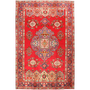 Tabriz Persian Rug 10'5" x 6'8" - Semi Antique Medallion Red, Cream Hand Knotted | front view | SKU 111111