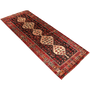 Shahsavan Persian Rug 9'6" x 4'1" - Semi Antique Geometric Blue, Crimson Hand Knotted | texture detail | SKU 111119