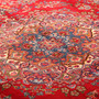 Mashhad Persian Rug 7x4 ft - Semi Antique Shah Abbasi, Medallion (Toranj) Crimson, Navy Blue, Cream Hand Knotted | back view | SKU 111122