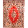 Farahan Persian Rug 13x10 ft - Antique Shah Abbasi, Medallion (Toranj) Red, Cream, Navy Blue Hand Knotted | front view | SKU 111126