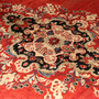 Farahan Persian Rug 13x10 ft - Antique Shah Abbasi, Medallion (Toranj) Red, Cream, Navy Blue Hand Knotted | back view | SKU 111126