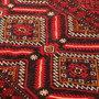 Baluch Persian Rug 6x3 ft - Semi Antique Geometric, Diamond Lattice Red, Dark Red, Black Hand Knotted | back view | SKU 111129