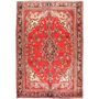 Hamadan Persian Rug 10x6 ft - Semi Antique Shah Abbasi, Medallion (Toranj) Red, Cream, Navy Blue Hand Knotted | front view | SKU 111131