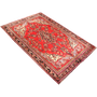Hamadan Persian Rug 10x6 ft - Semi Antique Shah Abbasi, Medallion (Toranj) Red, Cream, Navy Blue Hand Knotted | texture detail | SKU 111131