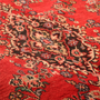 Hamadan Persian Rug 10x6 ft - Semi Antique Shah Abbasi, Medallion (Toranj) Red, Cream, Navy Blue Hand Knotted | back view | SKU 111131