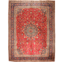 Mashad Persian Rug 12'8" x 9'5" - Semi Antique Medallion Crimson, Ultramarine Hand Knotted | front view | SKU 111138