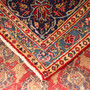 Mashad Persian Rug 12x9 ft - Semi Antique Medallion Crimson, Ultramarine Hand Knotted | corner detail | SKU 111138