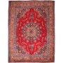 Sabzevar Persian Rug 13x9 ft - Semi Antique Medallion (Toranj), Shah Abbasi Crimson, Navy Blue, Cream Hand Knotted | front view | SKU 111139