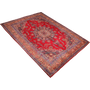 Sabzevar Persian Rug 13'1" x 9'10" - Semi Antique Medallion Crimson, Beige Hand Knotted | texture detail | SKU 111139