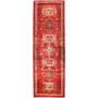 Meshkin Persian Rug 13'3" x 4'0" - Semi Antique Geometric Crimson, Green Hand Knotted | front view | SKU 111142