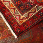 Meshkin Persian Rug 13x4 ft - Semi Antique Geometric, Medallion (Toranj) Madder Red, Cream, Navy Blue Hand Knotted | corner detail | SKU 111142