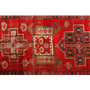 Meshkin Persian Rug 13'3" x 4'0" - Semi Antique Geometric Crimson, Green Hand Knotted | pile detail | SKU 111142