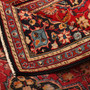 Mashhad Persian Rug 5x3 ft - Semi Antique Shah Abbasi, Medallion (Toranj) Crimson, Navy Blue, Cream Hand Knotted | corner detail | SKU 111143