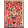Mashhad Persian Rug 5x3 ft - Semi Antique Shah Abbasi, Medallion (Toranj) Crimson, Navy Blue, Cream Hand Knotted | front view | SKU 111143