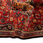 Mashhad Persian Rug 5x3 ft - Semi Antique Shah Abbasi, Medallion (Toranj) Crimson, Navy Blue, Cream Hand Knotted | detail view | SKU 111143