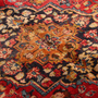 Mashad Persian Rug 5'6" x 3'11" - Semi Antique Medallion Crimson, Ultramarine Hand Knotted | back view | SKU 111143