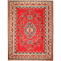 Tabriz Persian Rug 13x10 ft - Semi Antique Medallion Red, Cream Hand Knotted | front view | SKU 111146