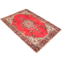Tabriz Persian Rug 8x6 ft - Semi Antique Shah Abbasi, Medallion (Toranj) Red, Cream, Dark Red Hand Knotted | texture detail | SKU 111150