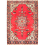 Tabriz Persian Rug 8'10" x 6'3" - Semi Antique Medallion Red, Cream Hand Knotted | front view | SKU 111150
