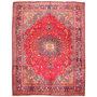 Sabzevar Persian Rug 12'8" x 9'8" - Semi Antique Medallion Crimson, Beige Hand Knotted | front view | SKU 111151