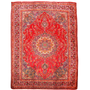 Sabzevar Persian Rug 12'12" x 9'10" - Semi Antique Medallion Crimson, Beige Hand Knotted | front view | SKU 111152