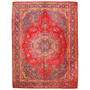 Sabzevar Persian Rug 13x9 ft - Semi Antique Medallion (Toranj), Shah Abbasi Crimson, Navy Blue, Persian Blue Hand Knotted | front view | SKU 111153