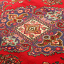 Sabzevar Persian Rug 13x9 ft - Semi Antique Medallion (Toranj), Shah Abbasi Crimson, Navy Blue, Persian Blue Hand Knotted | detail view | SKU 111153