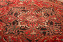 Heriz Persian Rug 9x6 ft - Semi Antique Medallion (Toranj), Shah Abbasi Madder Red, Crimson, Ivory Hand Knotted | full view | SKU 111156