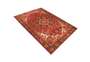 Heriz Persian Rug 9x6 ft - Semi Antique Medallion (Toranj), Shah Abbasi Madder Red, Crimson, Ivory Hand Knotted | texture detail | SKU 111156