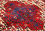 Senneh Persian Rug 4'5" x 3'11" - Semi Antique Medallion Crimson, Navy Blue Hand Knotted | corner detail | SKU 111161