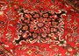 Bibikabad Persian Rug 5x3 ft - Semi Antique Medallion Toranj, Herati Mahi Madder Red, Cream, Navy Blue Hand Knotted | full view | SKU 111162