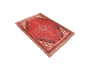 Hamadan Persian Rug 8x6 ft - Semi Antique Medallion Toranj, Herati Mahi Madder Red, Navy Blue, Cream Hand Knotted | corner detail | SKU 111171