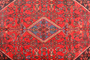 Hamadan Persian Rug 8x6 ft - Semi Antique Medallion Toranj, Herati Mahi Madder Red, Navy Blue, Cream Hand Knotted | pile detail | SKU 111171