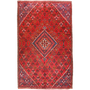 Josheghan Persian Rug 9'1" x 5'7" - Semi Antique Geometric Crimson, Navy Blue Hand Knotted | front view | SKU 111172