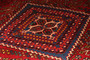 Joshaqan Persian Rug 9x5 ft - Semi Antique Medallion Diamond Lattice Madder Red, Navy Blue, White Hand Knotted | detail view | SKU 111172
