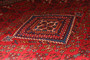 Joshaqan Persian Rug 9x5 ft - Semi Antique Medallion Diamond Lattice Madder Red, Navy Blue, White Hand Knotted | corner detail | SKU 111172