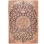 Najafabad Persian Rug 9x6 ft - Semi Antique Medallion Toranj, Shah Abbasi Cream, Navy Blue, Madder Red Hand Knotted | front view | SKU 111173