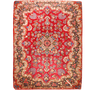 Kerman Persian Rug 13'5" x 9'7" - Semi Antique Medallion Crimson, Beige Hand Knotted | front view | SKU 111180