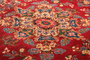 Kerman Persian Rug 13x9 ft - Semi Antique Medallion Toranj, Shah Abbasi Crimson, Cream, Navy Blue Hand Knotted | corner detail | SKU 111180