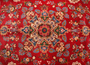 Kerman Persian Rug 13x9 ft - Semi Antique Medallion Toranj, Shah Abbasi Crimson, Cream, Navy Blue Hand Knotted | side view | SKU 111180