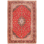 Kashan Persian Rug 9x6 ft - Semi Antique Medallion Crimson, Navy Blue Hand Knotted | front view | SKU 111182