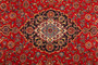 Kashan Persian Rug 9x6 ft - Semi Antique Shah Abbasi, Medallion (Toranj) Crimson, Navy Blue, Cream Hand Knotted | side view | SKU 111182